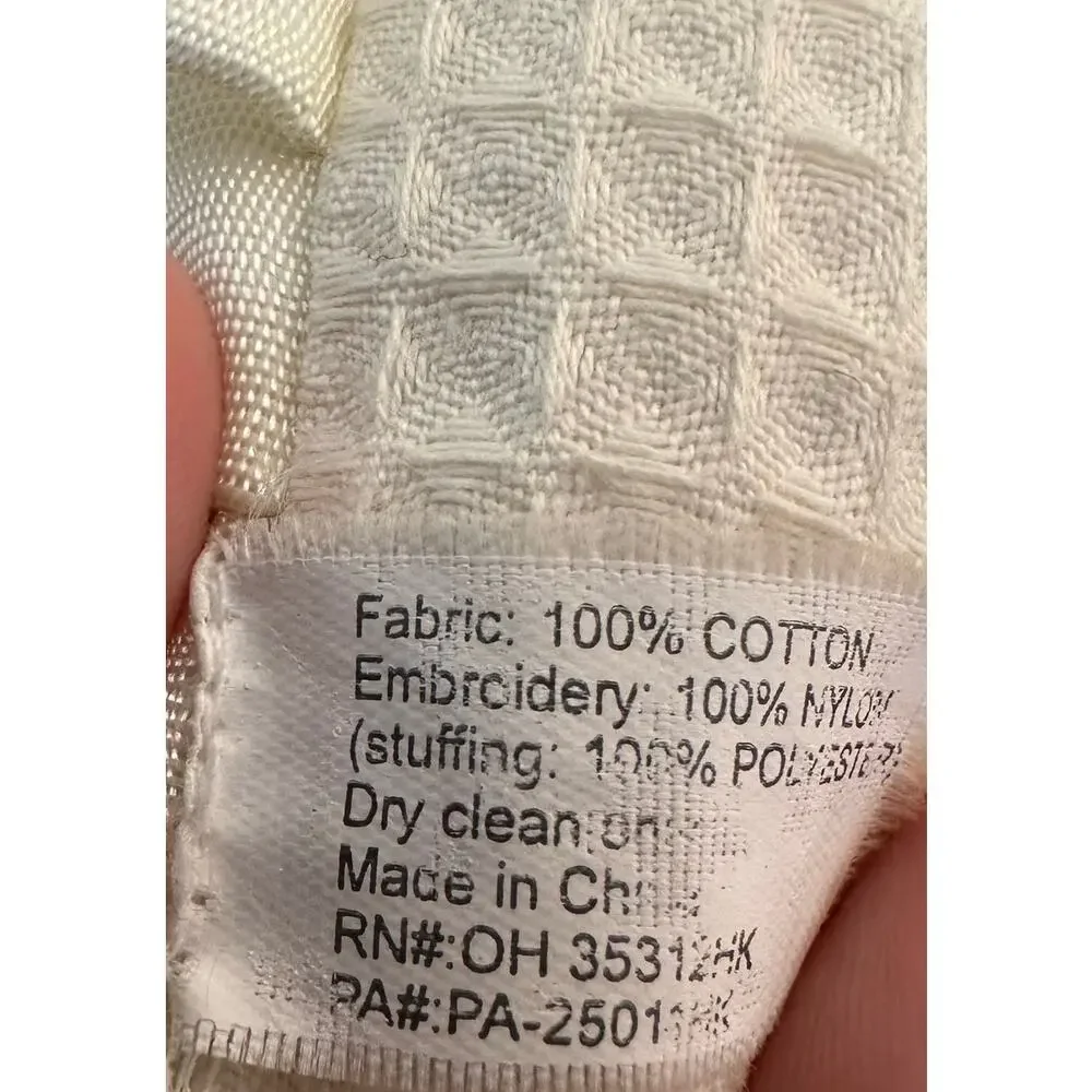Peace Accent Embroidered Pillow Floral Inspirational Cottage Grannycore Ruffles‎