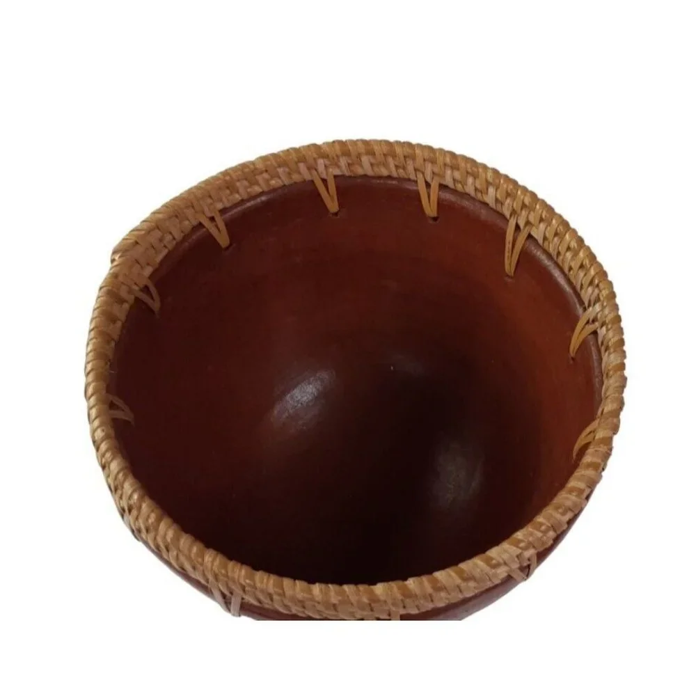 Earthenware Carved Bowl Animal Trees Brown‎ Reddish Decorative Wicker Acc…