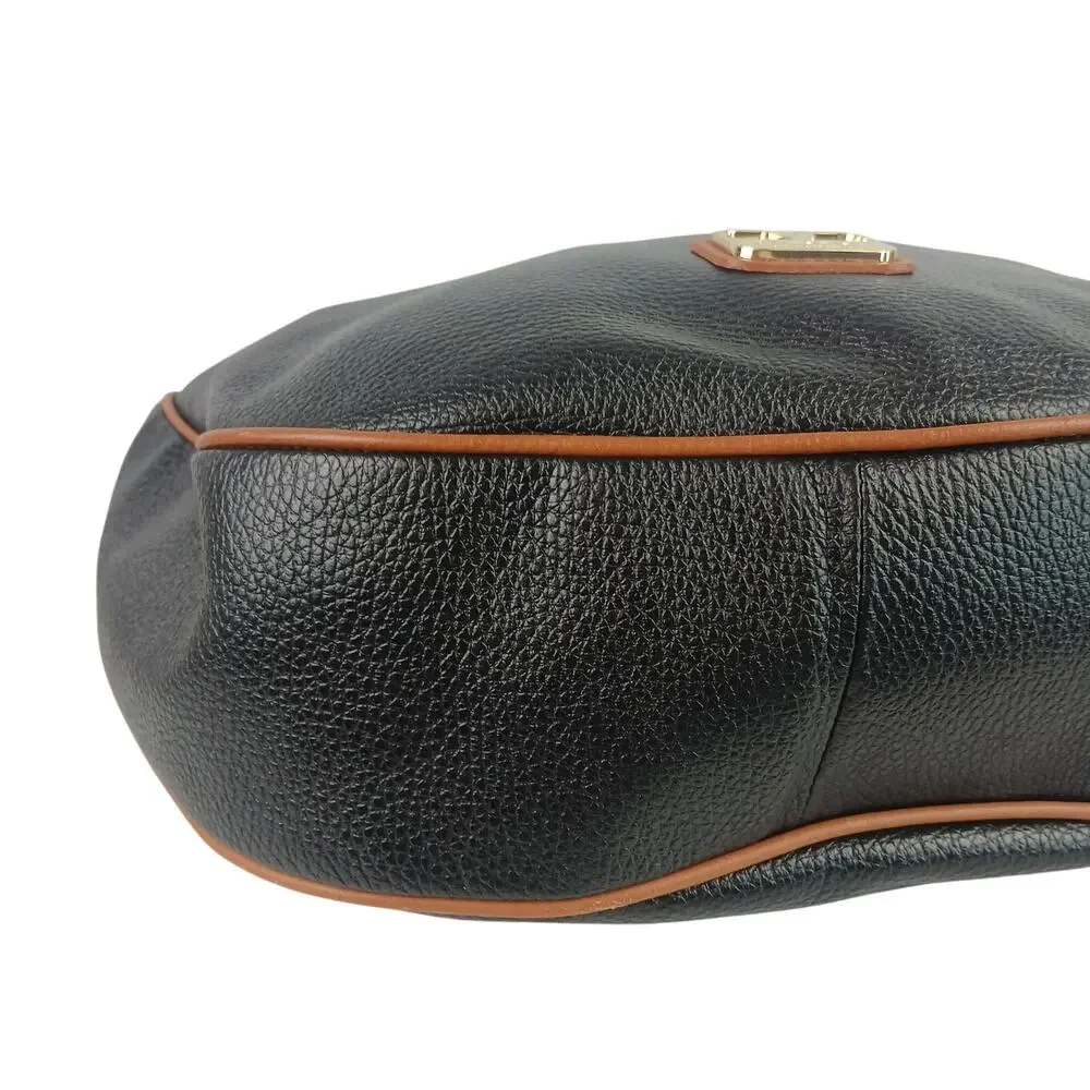 Valentina Hobo Bag Genuine Pebbled Leather Black Brown Trim Original Tags