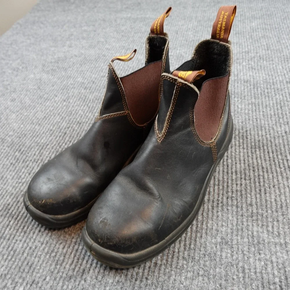 Blundstone Boots Mens Size 8 Brown Leather Chelsea Steel Toe Work Slip Resistant
