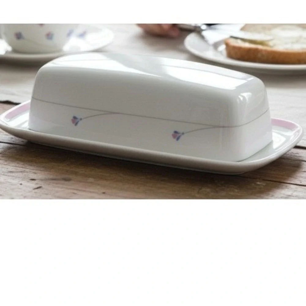 Vintage Signature Radiance Porcelain Butter Dish Pink Blue Floral Japan 80s