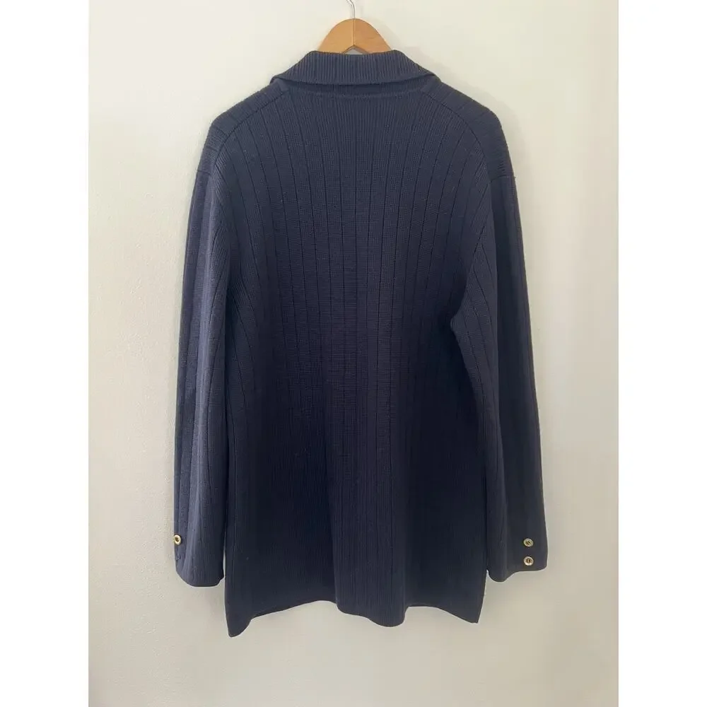 Vintage Navy Blue GUCCI Wool Double Breasted Knit Men Cardigan Sweater 50s 60's