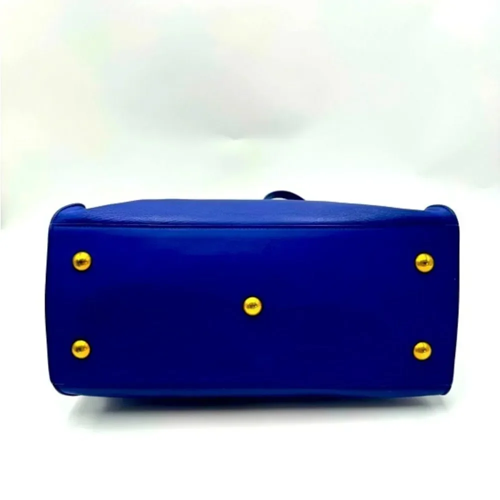 Auth Saint Laurent Small Classic Ligne Y Blue Leather Paris Chyc Cabas Tote 2way