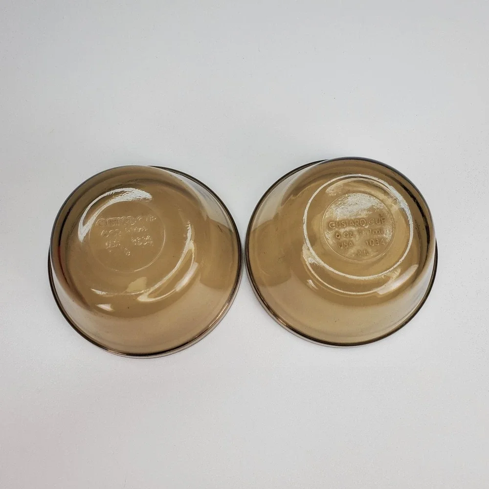 Vintage Smoky Brown Glass Custard Cups 6oz Ramekins Set of 4 USA 1034