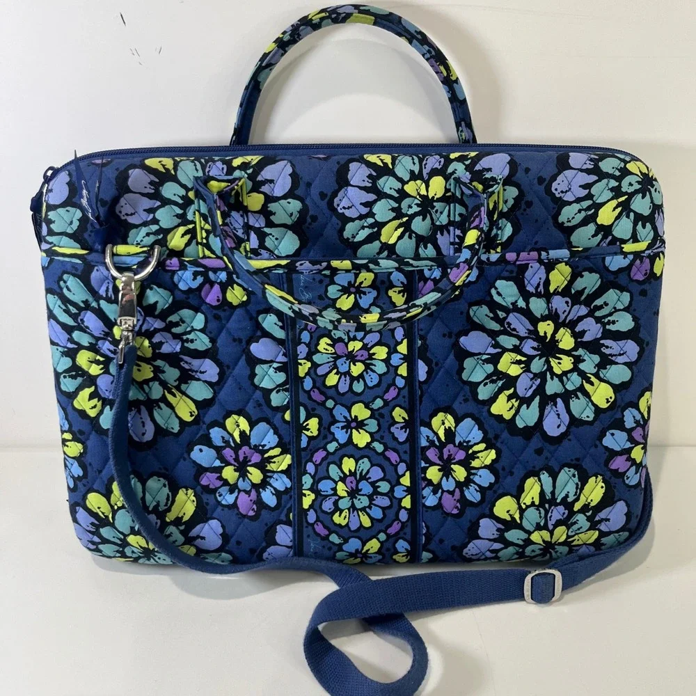 Vera Bradley Indigo Pop hard shell laptop messenger bag Quilted Work Travel