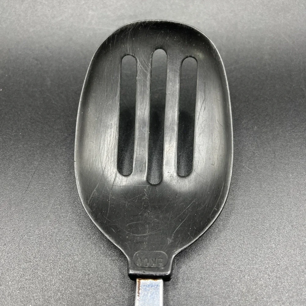 Vtg EKCO Nylon Slotted Spoon Cooking Serving Black Heat Resistant 400° F 12