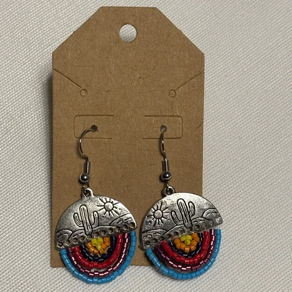 Silver‎ and Multicolor Beaded Earrings