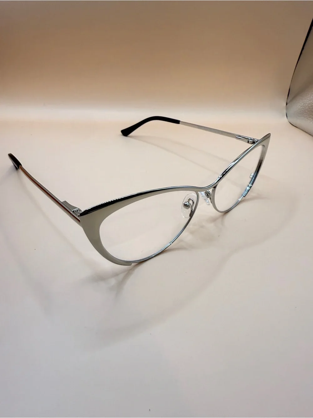Vooglam Women's Silver Cat-Eye Eyeglasses with Orange Pouch, no prescription