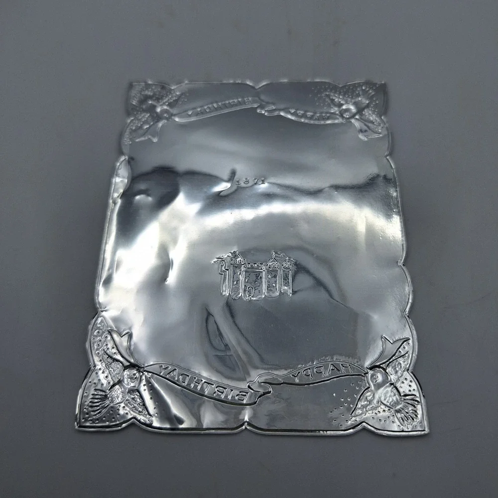 Vintage Angel Cherub Flying Magic Carpet Happy Birthday Silver Card Holder Frame