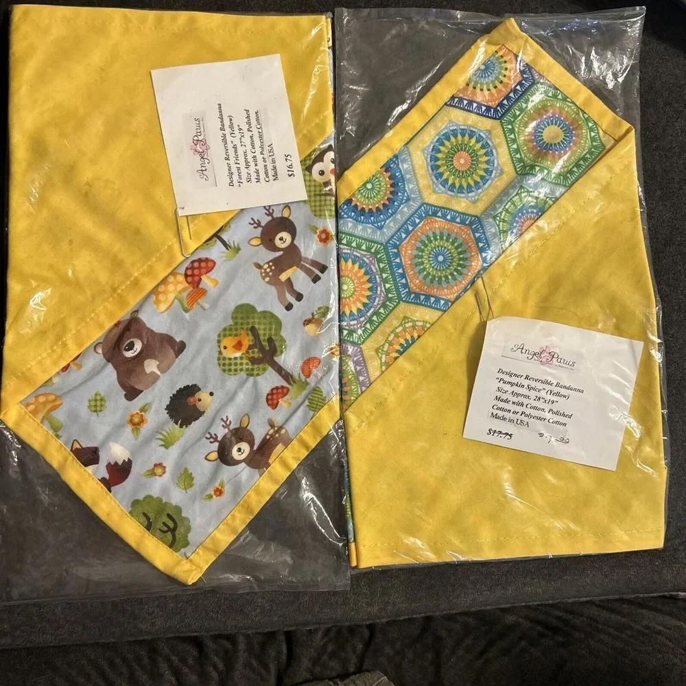 Lot Of 2‎ Angel Paws Dog Bandanas, Yellow Reversible