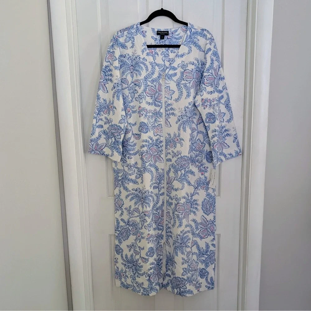 Miss Elaine Womens Quilted Robe‎ SMALL Shin Length Full Zip Pockets Soft Gift