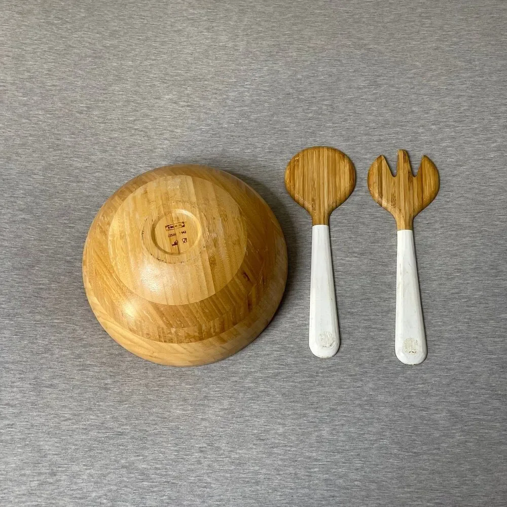 IKEA Blanda Matt Bamboo Serving Bowl & Salad Serving 3 PCS. Set