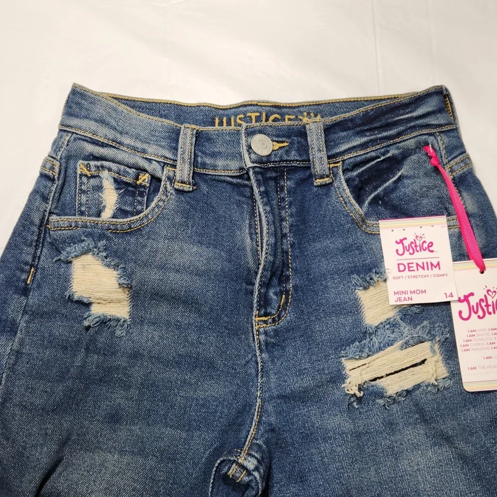 Justice Girls Mini Mom Ripped Denim Jeans Size 14 NWT‎