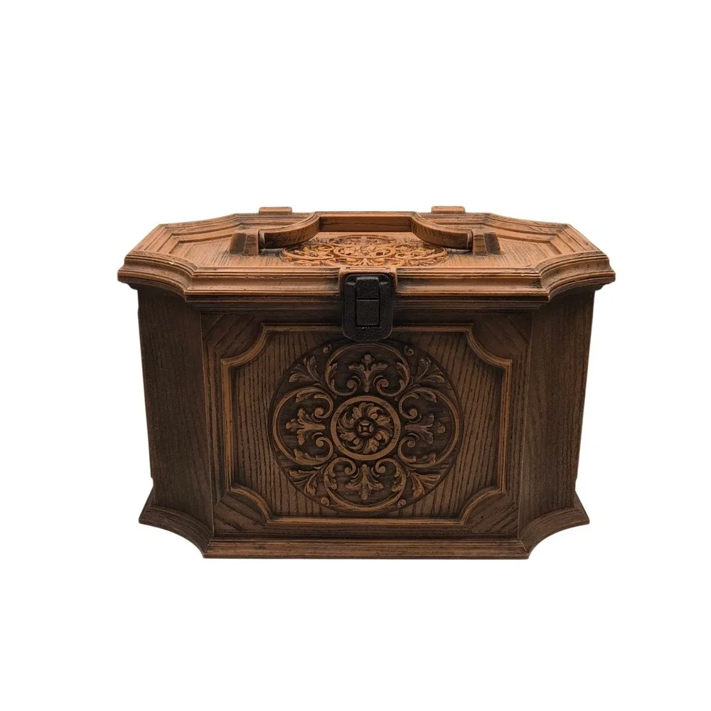 Vintage MCM Max Klein Ornate Faux Wood Plastic Sewing Storage Chest Box 14.5