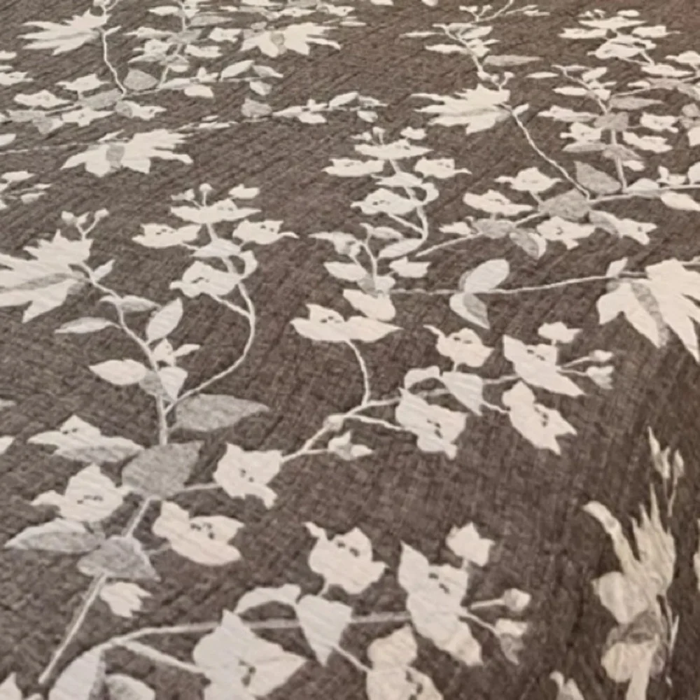 Earth Brown Taupe Floral Quilt Bedspread Dark Taupe Ecru Cream Loom Weave QUEEN