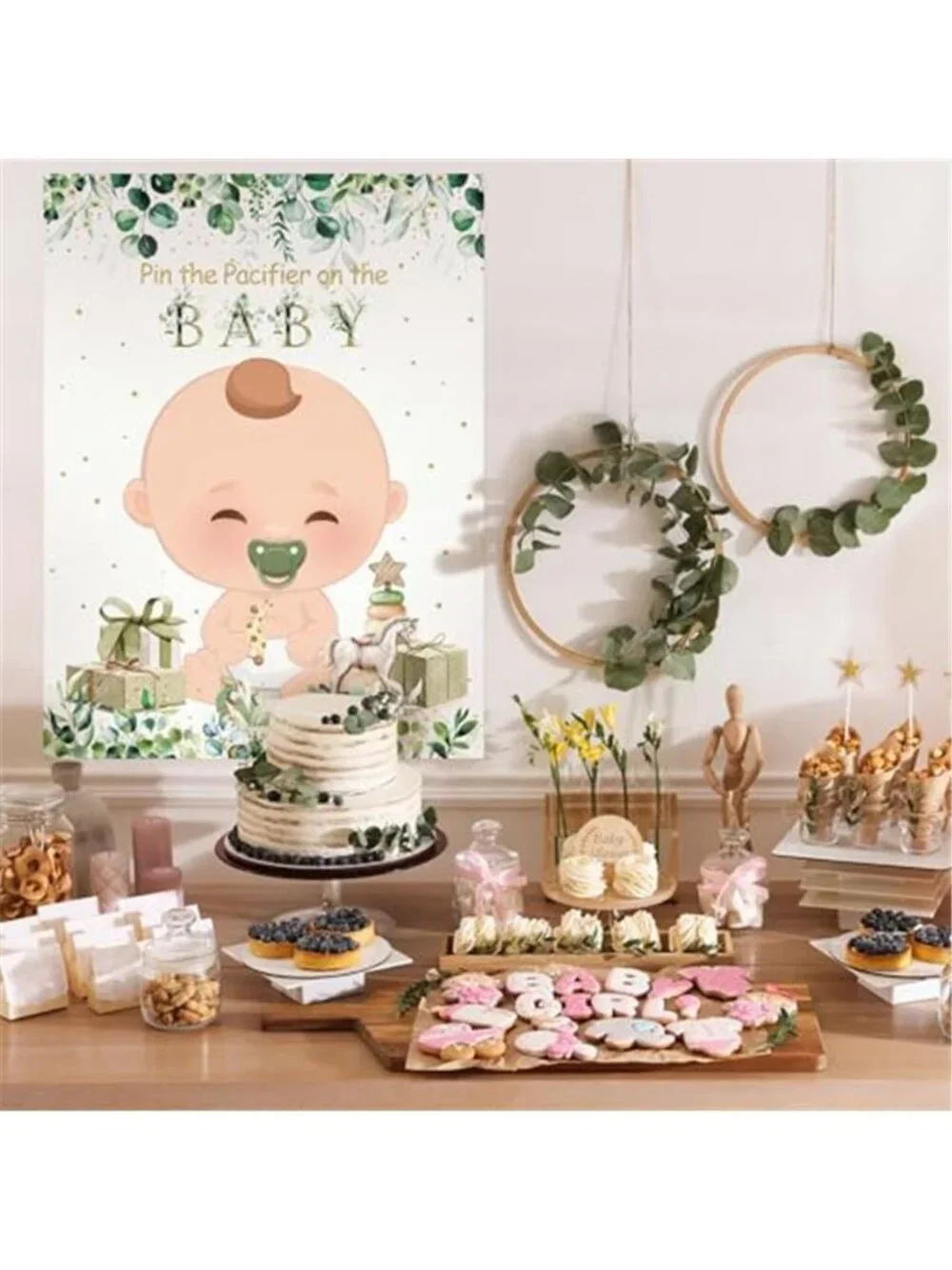 Pin The Pacifier Baby Shower Game Sage Green Poster Stickers Blindfold Set