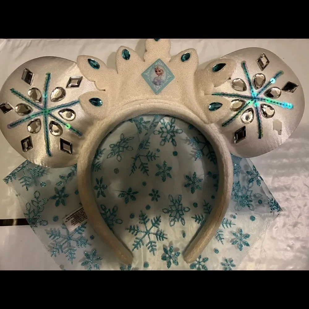 Disney Parks Blue White Sparkle Elsa Minnie Mouse Ears Headband