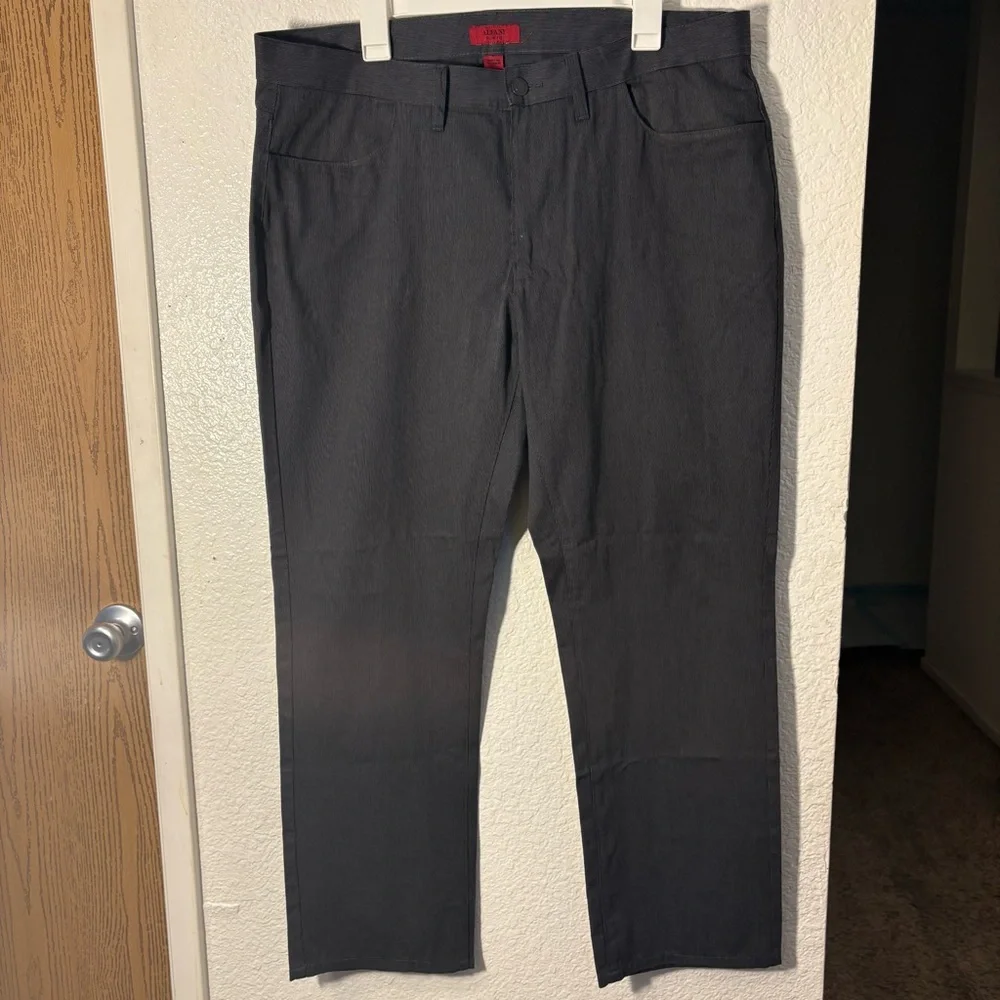 Alfani Men's Slim Fit Gray Charcoal Pinstripe Casual Trousers Size 36x30