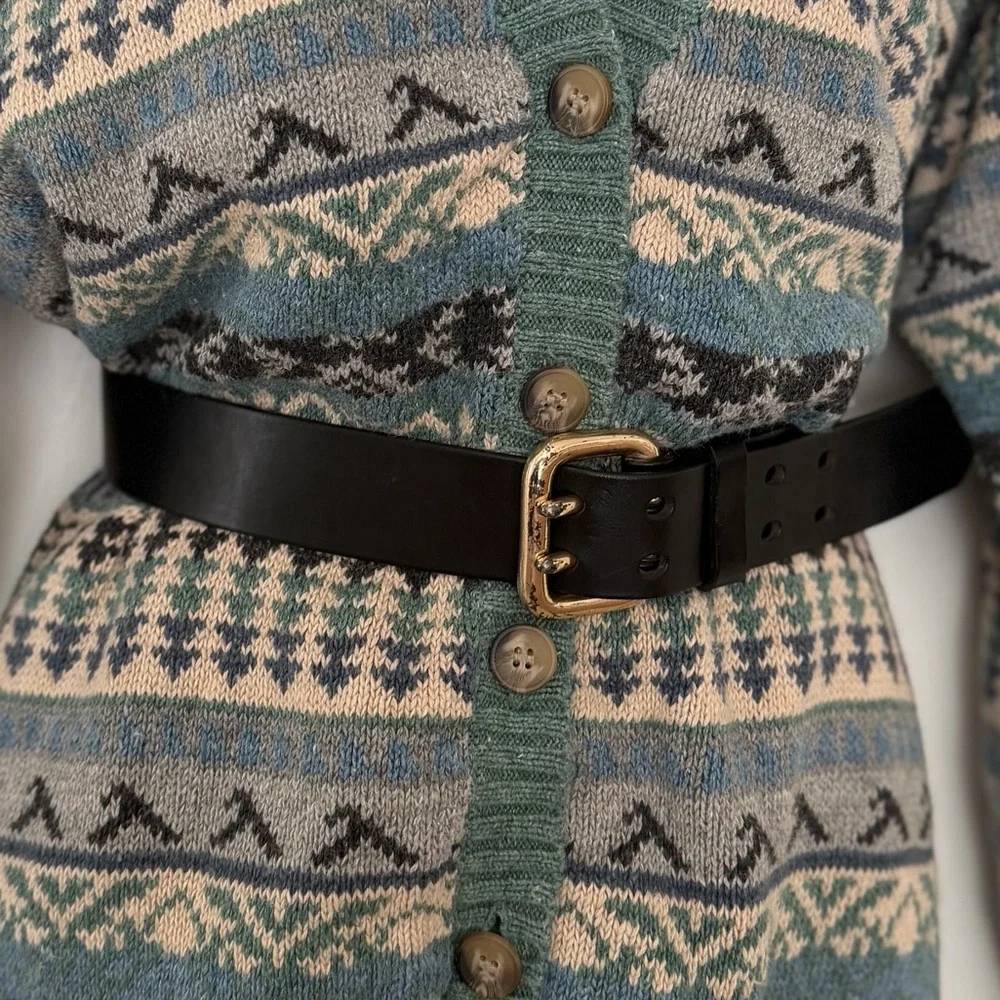 Express Black Leather Belt with Distressed Gold Buckle, Size S