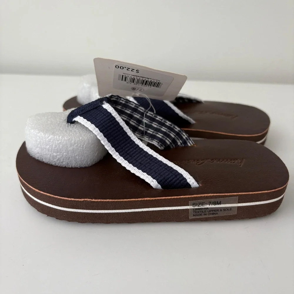 Hanna Andersson Kids Brown Thong Sandals With‎ Striped Straps, Size 7/8M, New