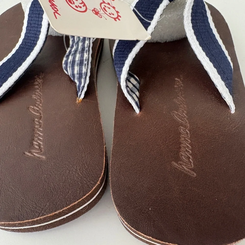 Hanna Andersson Kids Brown Thong Sandals With‎ Striped Straps, Size 7/8M, New