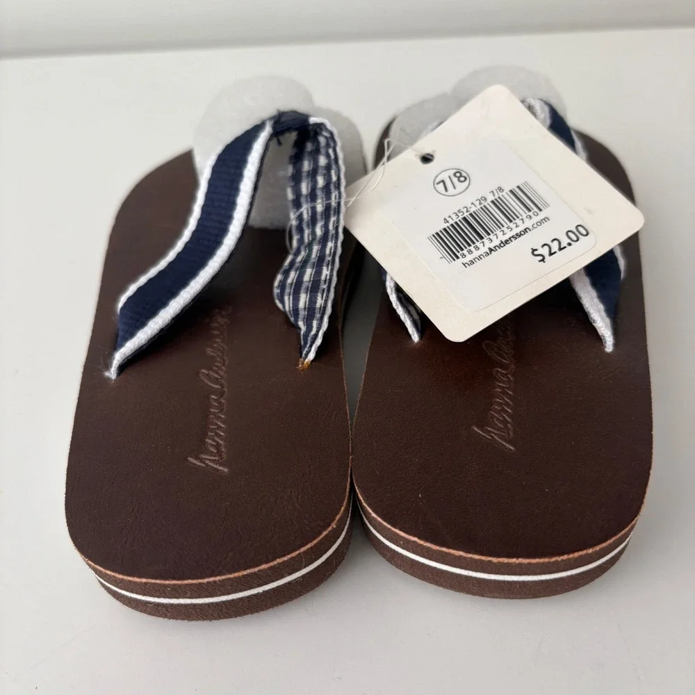 Hanna Andersson Kids Brown Thong Sandals With‎ Striped Straps, Size 7/8M, New