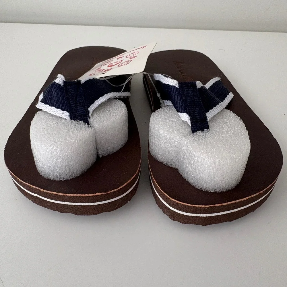 Hanna Andersson Kids Brown Thong Sandals With‎ Striped Straps, Size 7/8M, New