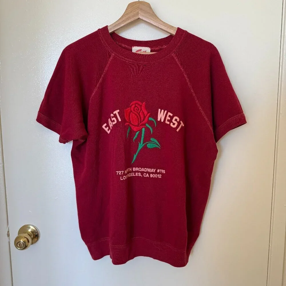 East West Rose Embroidered Vintage Recycled Short Sleeve Sweater​​