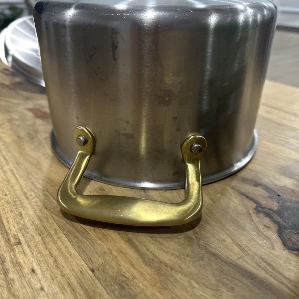 Made-In Cookware Italy 4 qt Stainless Saucepan Gold Handle W/Lid NEW