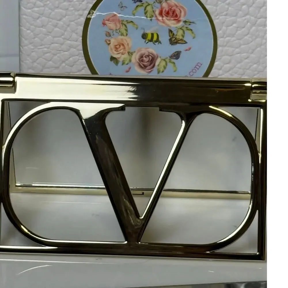 Valentino Gold Iconic V-Logo Compact Mirror - approx 4” x 2.5” - NEW no box