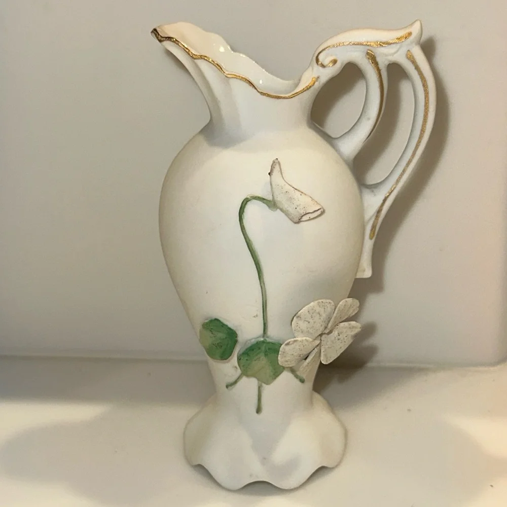NORCREST Japan VINTAGE Ceramic “Spring Pansy” 4” Gold Trim Bud Vase
