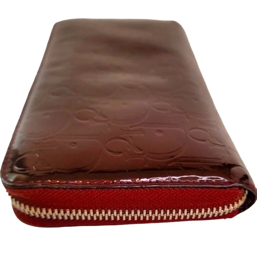 Christian Dior Bordeaux Trotter Patent Leather Long Zippy Wallet