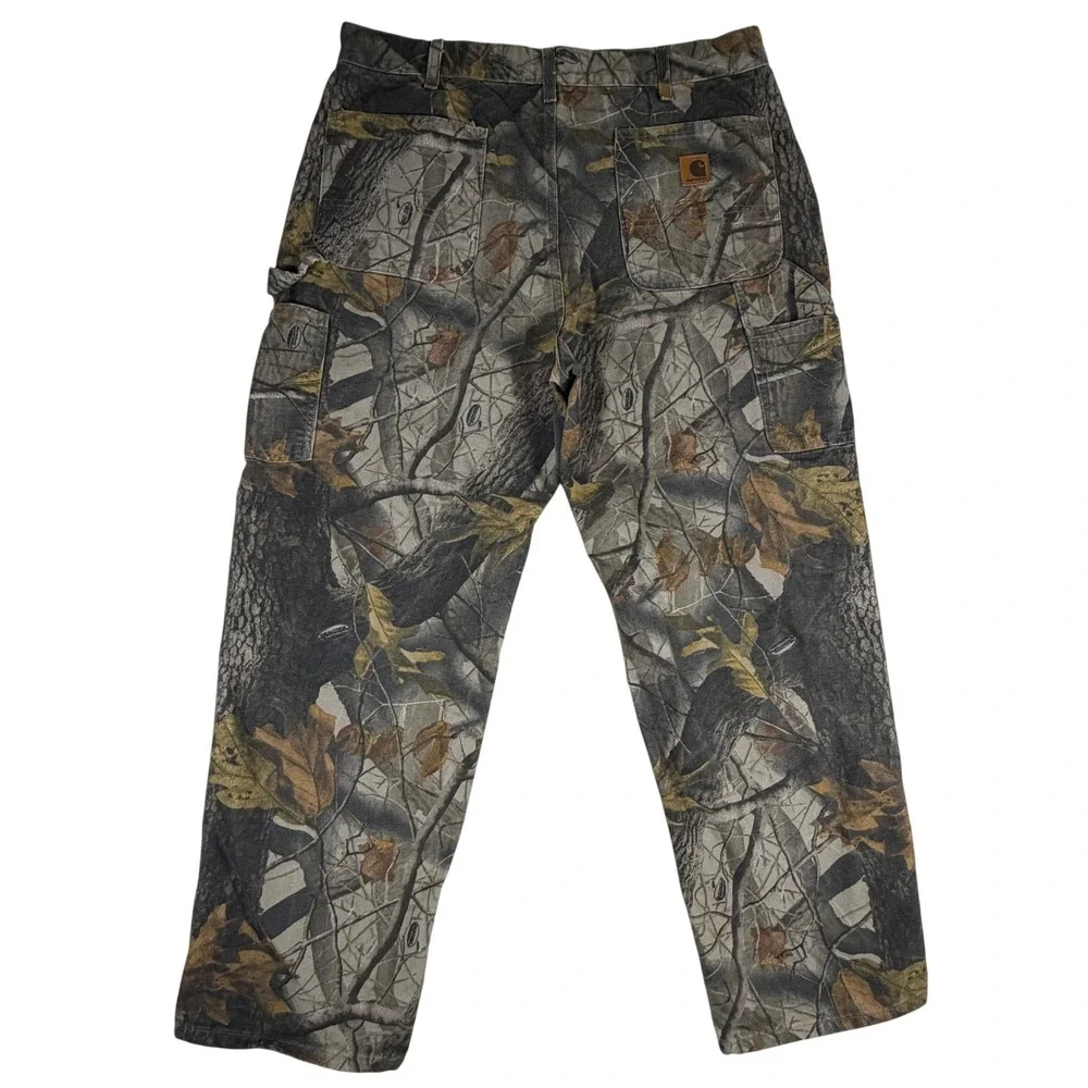 Carhartt Mens Realtree Hardwoods Camo Work Pants Straight Leg 36x30 Brown Grey