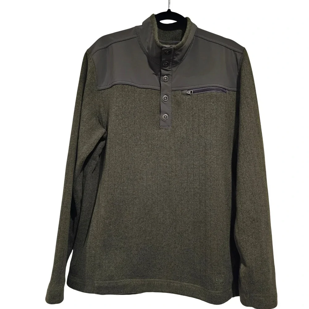 REI Men's Fleece Snap Neck Pullover Green Size L with Zipper Pocket