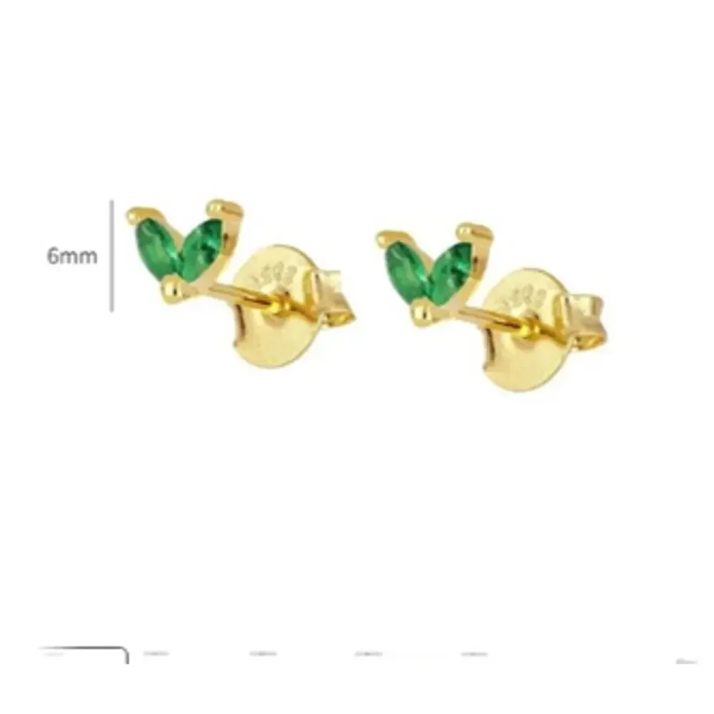 925 Sterling Silver Gold Emerald Zircon Hoop Earrings 2 Pairs