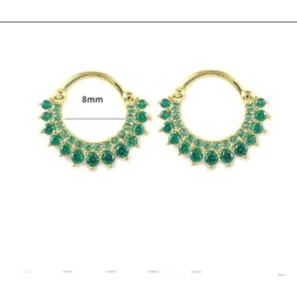 925 Sterling Silver Gold Emerald Zircon Hoop Earrings 2 Pairs
