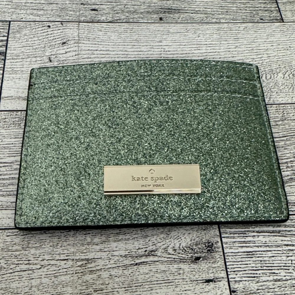 Kate Spade Kenzie Seawater Glitter Card Holder NWT In Box