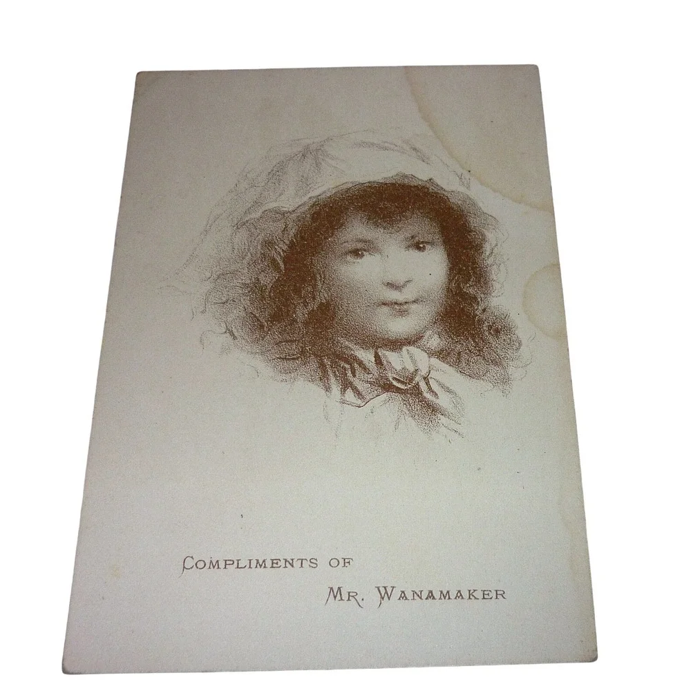 Antique Victorian Trade Card Wanamaker's Grand Depot Philadelphia Sepia Girl