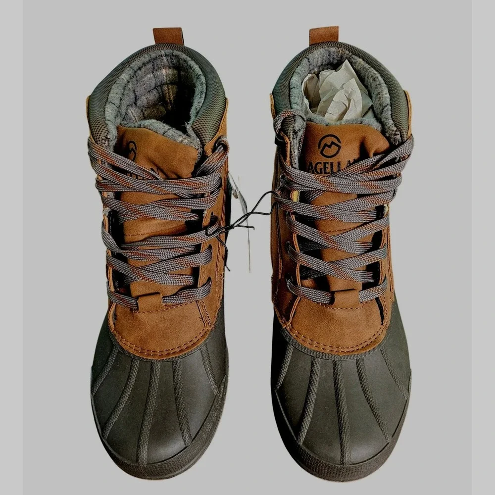 Magellan Duck Boots Mens 8 Brown Grey Lace Up Flannel Lined Waterproof Shell
