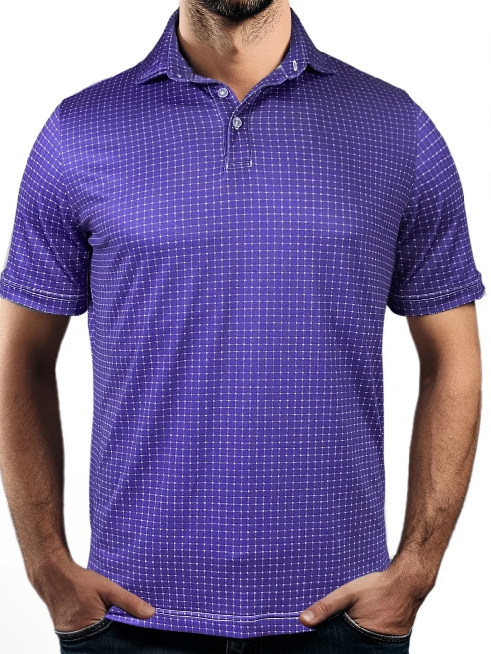 DONALD ROSS MENS Purple Check Polo Shirt WITH blue details! XL