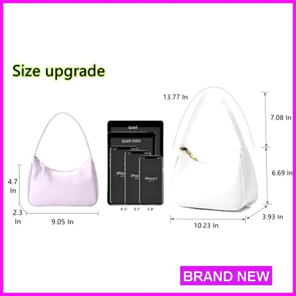 Mini Hobo Shoulder Bag Tote Clutch Vegan Leather Zipper Closure Elegant