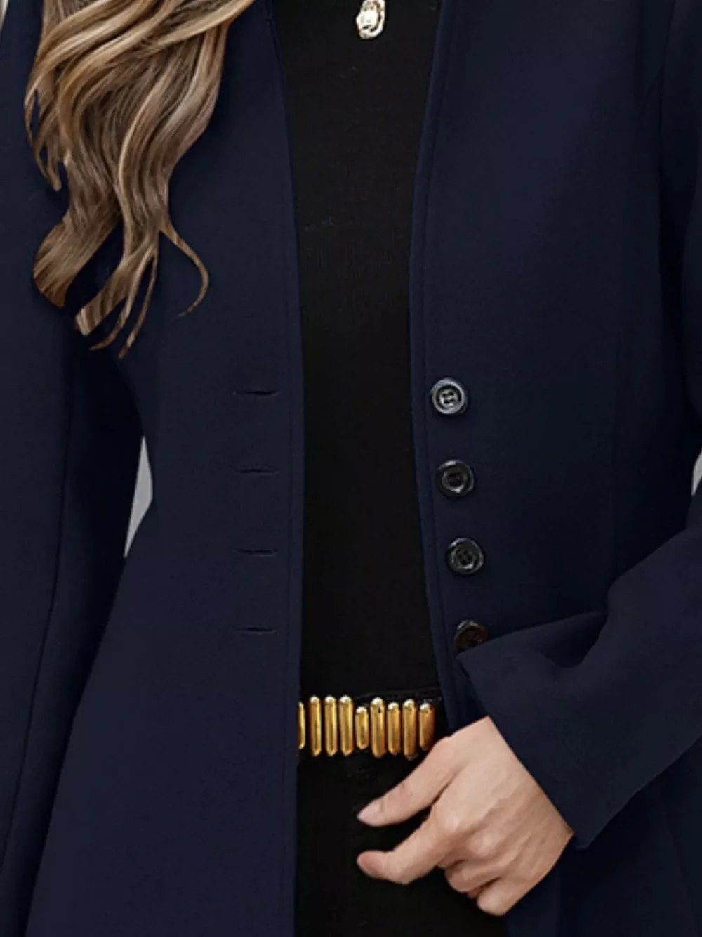 Button Up Long Sleeve Coat - Dark Blue, Large