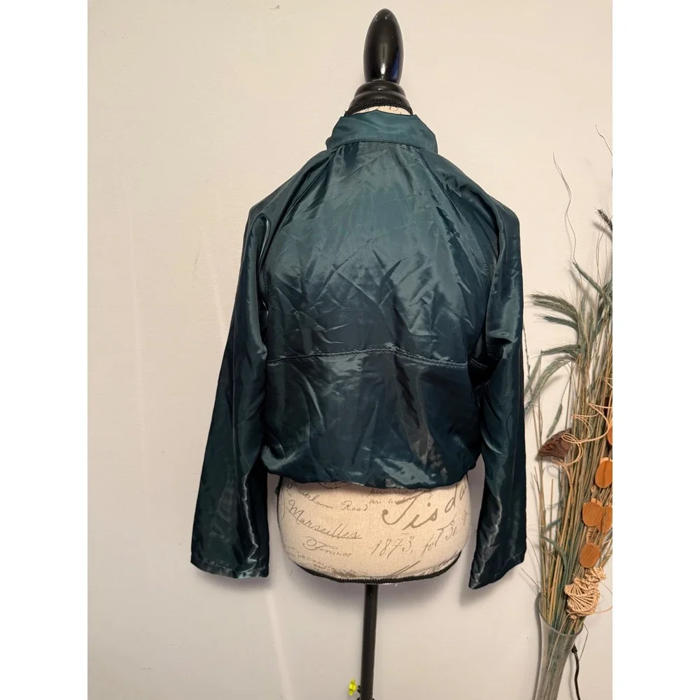 Alo Yoga afterglow Womens Half Zip Cropped Windbreaker Jacket Teal Green