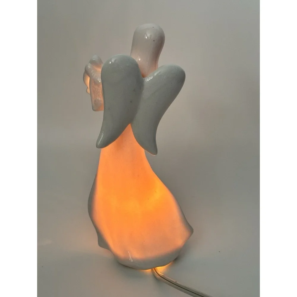 Vtg Ceramic Angel Lamp Playin Harp Home Decor‎ Christmas Angelic Approx 8 Inches