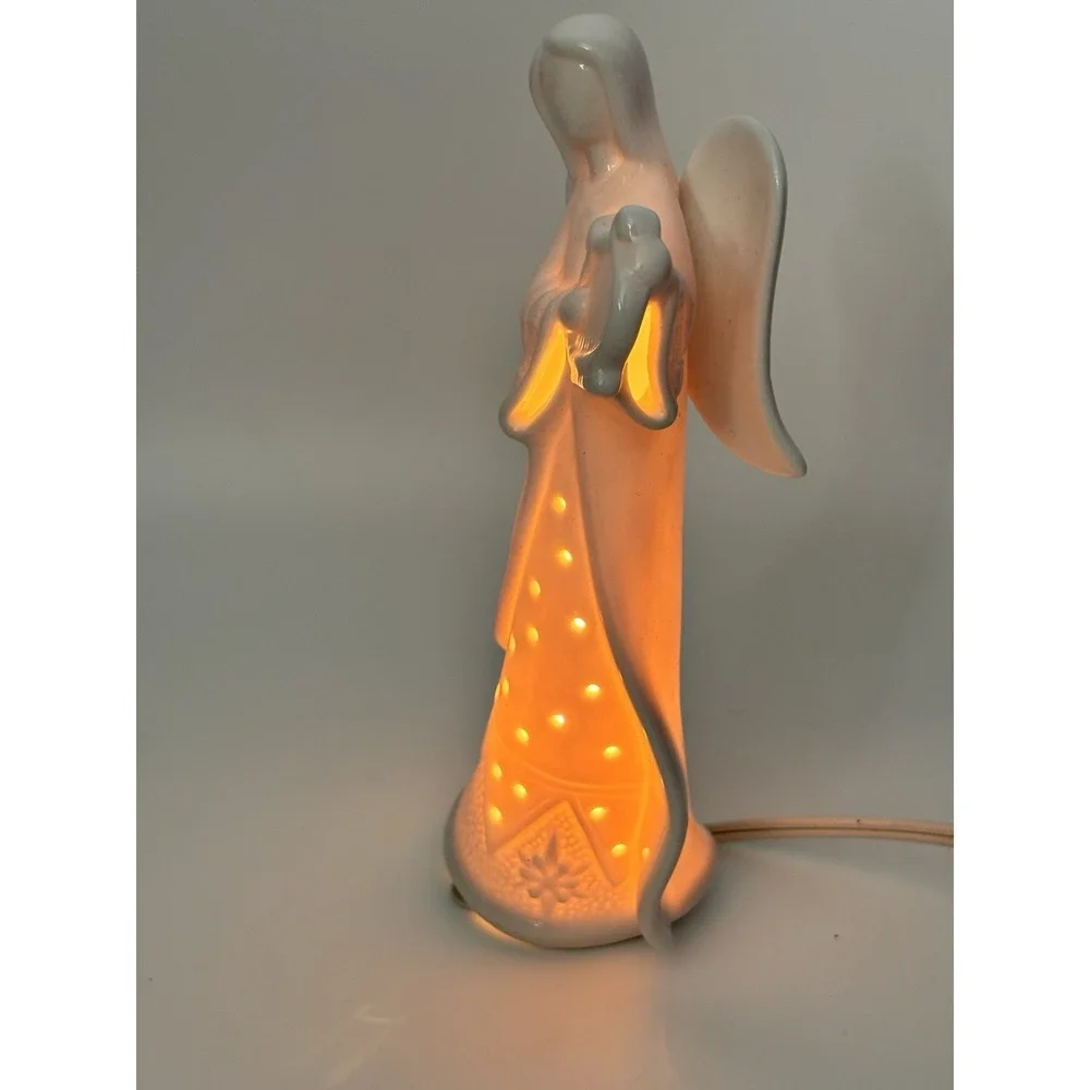 Vtg Ceramic Angel Lamp Playin Harp Home Decor‎ Christmas Angelic Approx 8 Inches