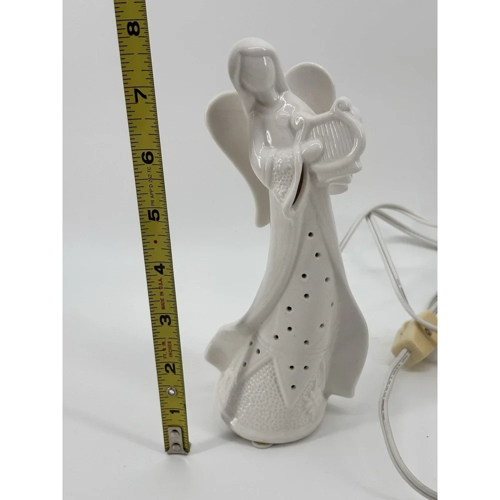 Vtg Ceramic Angel Lamp Playin Harp Home Decor‎ Christmas Angelic Approx 8 Inches