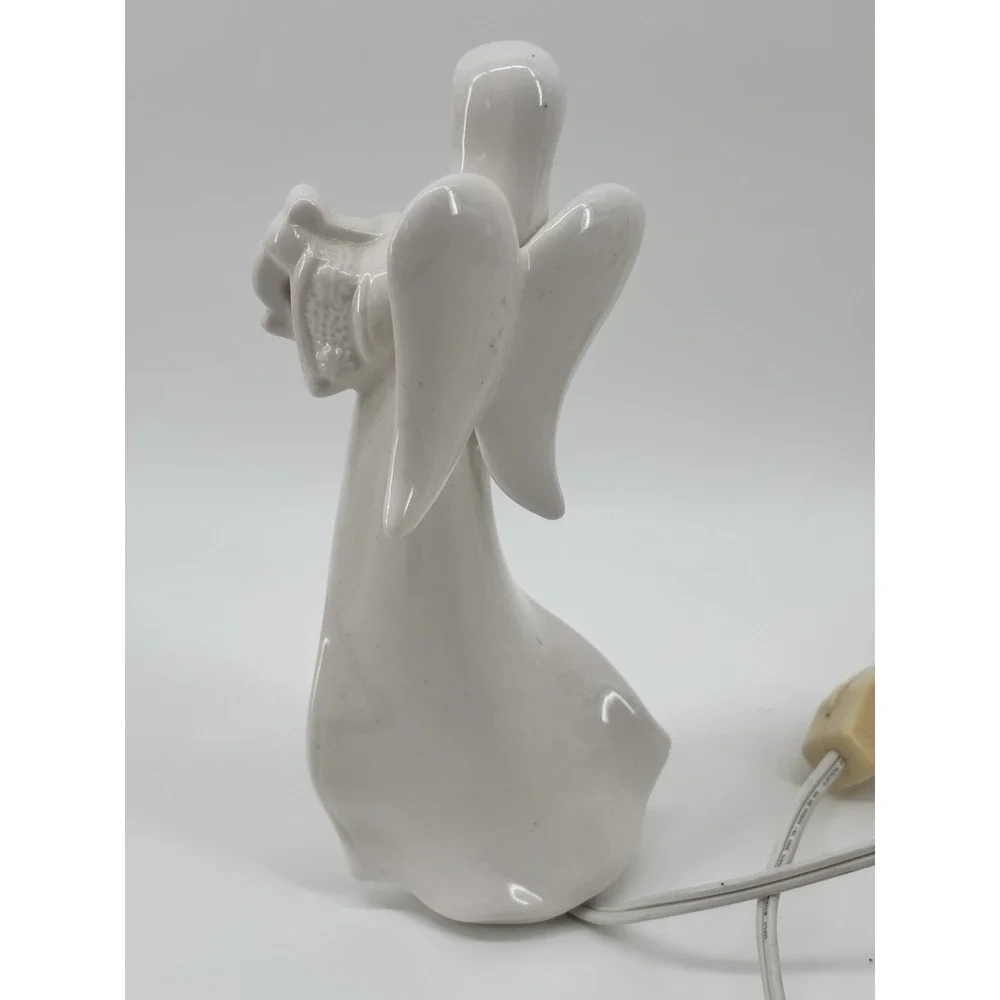 Vtg Ceramic Angel Lamp Playin Harp Home Decor‎ Christmas Angelic Approx 8 Inches