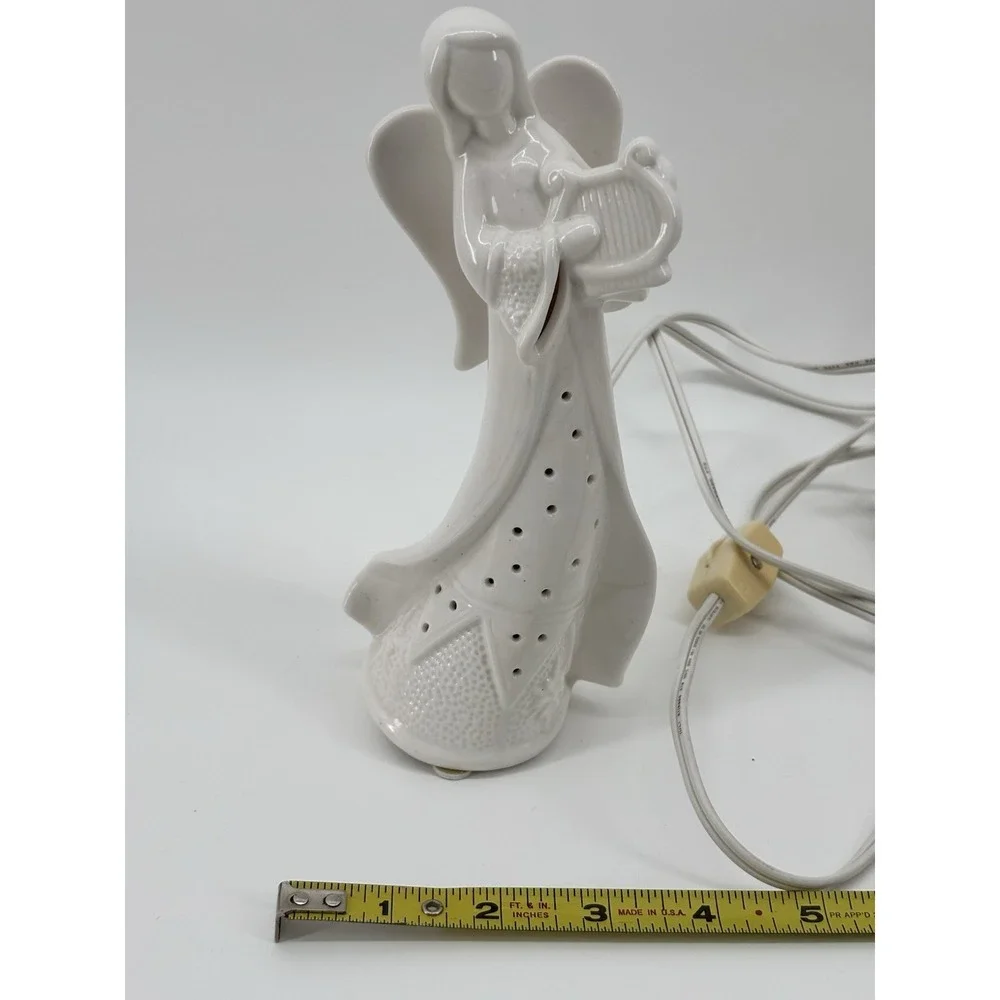 Vtg Ceramic Angel Lamp Playin Harp Home Decor‎ Christmas Angelic Approx 8 Inches