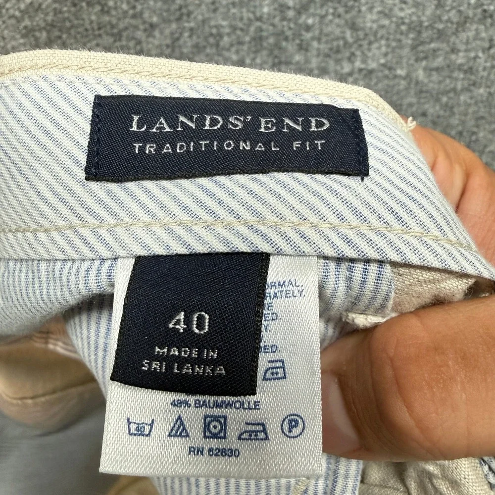 Lands End Pants Mens 40 Beige Linen Blend Traditional Fit Chino Slacks Casual