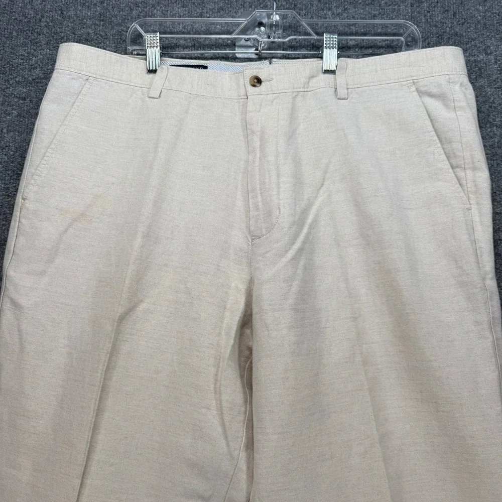 Lands End Pants Mens 40 Beige Linen Blend Traditional Fit Chino Slacks Casual